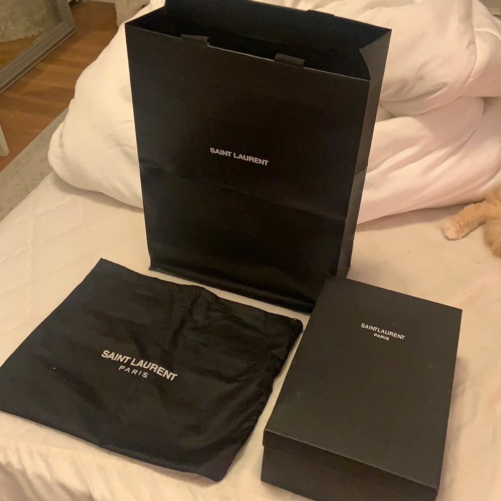 YSL bag, duster and box